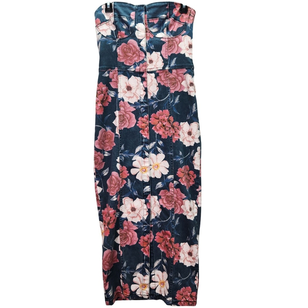 Driftwood Womens Medium Floral Strapless Sweetheart Masquerade Noir Midi Dress